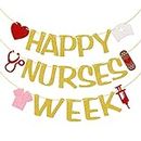 Happy Nurses Week Banner, Medizinisches Banner, Krankenschwesternwoche 2023, Krankenschwester-Wertschätzungsbanner, Krankenschwesternwoche, vorbespannt, Foto Requisiten (Gold Glitter)