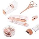 Rose Gold Office Supplies and Accessories, DaizySight Cute Desk Decor Set for Women, with Stapler, Tape Dispenser, Stapler Removers, Iron Tower Scissors, Aesthetic School Supplies for Girls