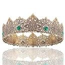 King Men Gold Tiara Crown - Fascia medievale imperiale in cristallo, per matrimonio, Halloween, fiera di compleanno (oro scuro con pietra verde)