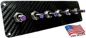 12V Carbon F 6 Toggle Switch Panel - PURPLE/INDIGO LED Toggle Switches
