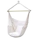 Hanging Rope Hammock Swing Chair Seat Portable with 2 Cushions and Detachable Metal Support for Any Indoor Or Outdoor Spaces Bar Swinging Patio Bedrooms Teen Girls Room Decor