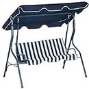 Outsunny 3-Seat Patio Swing, Outdoor Swing with Adjustable Canopy and Cushion for Garden, Poolside, Backyard, Blue