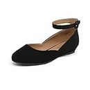 DREAM PAIRS Women's Revona Low Wedge Ankle Strap Flats Shoes,REVONA,Black/Nubuck,Size 8