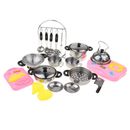 27PCS Stainless Steel Pots and Pans Kitchen Cookware Playset for Kids with