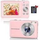 Digital Camera, 1080P HD 44MP Kids Digital Camera(No memory card), 2.4" LCD Screen Rechargeable Compact Camera with 16X Digital Zoom Camera for Kids, Boys Girls, Adult,Teenagers, Students (Pink)
