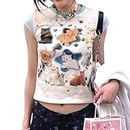 CKurityn Cute Cat Puppy Print Tees for Women Y2k Tops Y2k Clothes Y2k Clothing Aesthetic Tops Aesthetic Clothes