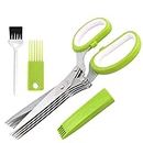 Herb Scissors with 5 Blades and Cover,Kitchen 5 Stainless Steel Blade Herb Cutting Shears Scissors, Shredding Scissors for Paper,Food Salad Herb Cilantro Cutter Mincer Chopper Garden Kitchen Gadgets