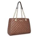 Montana West Shoulder Handbags for Women Quilted Tote Purse Ladies Designer Satchel Hobo Bag with Chain Strap Gift, Gold, Large