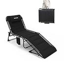 WKFAMOUT Outdoor Folding Lounge Chair Padded for Adults 330Ibs Patio Chaise Lounge Chair for Outside 5-Position Adjustable Reclining Beach Chair with Pillow Pocket