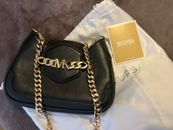 Michael Kors Black Leather Mini Hally Crossbody Gold Chain Bag Used Once