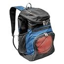 Xelfly Basketball Backpack with Ball Compartment - Sports Equipment Bag for Soccer Ball, Volleyball, Gym, Outdoor, Travel, Team - 2 Bottle Pockets, Includes Laundry or Shoe Bag - 25L (Blue)