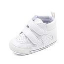 CLOUCKY Unisex Baby Boys Girls Mid Top Sneakers Soft Non-Slip Sole Infant Toddler First Walkers Tennis Crib Shoes, White 12-18 Months