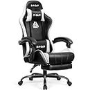 N-GEN Video Gaming Chair with Footrest High Back Ergonomic Comfortable Office Computer Desk with Lumbar Support Height Adjustable with PU Leather Recliner for Adults Women Men (White)