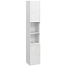kleankin 71" Tall Bathroom Storage Cabinet, Narrow Linen Tower with Open Shelves, 2 Doors Cabinets and Adjustable Shelves, for Kitchen, Hallway, Living Room, High Gloss White