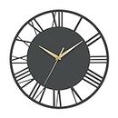Warmiehomy Big Wall Clock 30cm Round Wall Clock Vintage Roman Numeral Silent Non-ticking Hanging Clock for Home Garden Office Restaurant Hotel Cafe Decoration, Grey, Gold Pointer