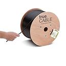 trueCABLE RG6 Outdoor Quad Shield Coax, 1000ft, Black, Direct Burial Rated (CMX), Bare Copper Conductor Coaxial Cable, 3GHz Sweep Tested