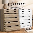 Artiss 6 Chest of Drawers Tallboy Dresser Storage Cabinet Bedroom White Oak