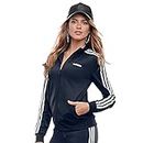 adidas Women's Essentials 3-Stripe Track Jacket, Black/White, Small