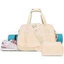 Sports Gym Bag for Women, Sport Duffle Workout Bags with Shoe Compartment & Wet Pocket, Small Womens Gym Bags, H-Beige, Gym / Sports