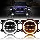 AUTO MT UNIVERSAL 4" Inch 60W CREE LED Fog Lights with White Halo Ring DRL Front Bumper Replacements Fog Lamps Compatible with ALL CAR