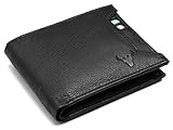 NAPA HIDE Black Leather Wallet for Men I 3 Card Slots I 2 Currency Compartments I 1 ID Window I 3 Secret Compartments I External Card Slot I 1 Coin Pocket