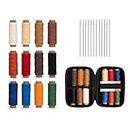 WUTA Leather Waxed Thread Round Polyester Sewing Threads with 12 Pcs Needles and Storage Bag Leather Craft Hand Stitching Line DIY Bracelet Thread Repair Work Cord (0.45mm）