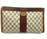 "Good Condition" Vintage Gucci Sherry Line GG PVC Canvas Leather Clutch Bag Auth
