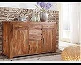 The Muebles Solid Sheesham Wood Sideboard Cabinet for Living Room | Free Standing Drawers & Door Cabinet Storage Furniture for Kitchen Dining Room Home (43.2D x 137.2W x 86.4H cm)