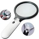 Wroughton 3 LED Light 3X & 45x Handheld Magnifier, Reading Magnifying Glass Lens Jewelry Loupe, Book and Newspaper Reading, Insect and Hobby Observation, for Classroom Magnifier Glass with LED Light