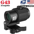 G43 3X Micro Magnifier Scope Sight W/ Switch Shift to Side Mount Black Tactical