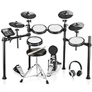 Donner DED-200 Electronic Drum Set, Electric Drum Kit with Quiet Mesh Drum Pads, 2 Cymbals w/Choke, 31 Kits and 450+ Sounds, Throne, Headphones, Sticks, USB MIDI, Melodics Lessons (5 Pads, 4 Cymbals)