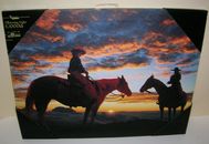 Cowboys "riding into the sunset" Flickering Lighted Canvas 71344 Wall Hanging