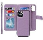 iCoverCase iPhone 11 Pro Max Wallet Case with Card Holder, 2 in 1 PU Leather Case with Magnetic Clasp Zipper Pocket Shockproof Detachable Flip Case with Wrist Strap for iPhone 11 Pro Max (Purple)