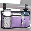Wheelchair Side Organizer Storage Bag Armrest Pouch with Cup Holder and Reflective Stripe Use Waterproof Fabric, for Most Wheelchairs, Walkers or Rollators (Purple)