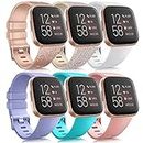 6 Pack Sport Bands Compatible with Fitbit Versa 2 / Fitbit Versa / Versa Lite / Versa SE, Classic Soft Silicone Replacement Wristbands for Fitbit Versa Smart Watch Women Men (Small, 6 Pack(Glistening Rose Gold/Glistening Champagne Gold/White/Lavender/Teal/Peach))
