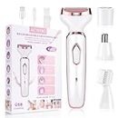 ACWOO Cordless 4 in 1 Electric Lady Shaver for Women, Rechargeable Painless Razor Bikini Trimmer Wet and Dry Hair Removal for Face Legs Underarm Nose and Eyebrow