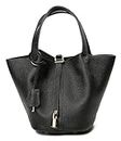 ELicna Purses and Handbags for Women Genuine Leather Small Bucket Bag Satchel Ladies Stylish Lock Design Soft Shoulder Bags(Black)