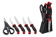 Finner Stainless Steel 4 Knife Set with Plastic Block and 1 Scissors, Knife Set for Kitchen with Stand, Knife Set for Kitchen use, 6 Pieces Knife Holder for Kitchen (Black)