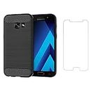 Phone Case for Samsung Galaxy A5 2017 and Tempered Glass Screen Protector Cover Cases with Mobile Accessories Shockproof Silicone Rugged Full Body Slim Cute A52017 A520F Samsunga5 5A 5 galaxya5 Black