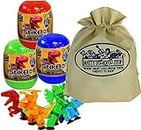 Hog Wild StikBot Dinosaur (Dino) Mystery Egg Figures Gift Set Bundle with Exclusive Matty's Toy Stop Storage Bag - 3 Pack (Assorted)