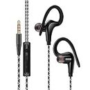 Sports Earbuds Wired, EEEKit Sweatproof Wrap Around Earphones with Microphone in-Ear Running Headphones with Over Ear Hook for Workout Exercise Gym Compatible with iPhone iPad Cell Phones (Black)
