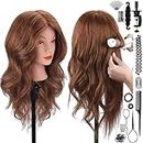 Mannequin Head with 100% Human Hair, SZCY LLC 18" Dark Brown Real Hair Cosmetology Mannequin Head Hair Styling Hairdressing Practice Training Doll Heads with Clamp Holder and Tools