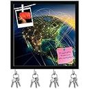 Artzfolio Highly Detailed Planet Earth D2 Key Holder Hooks | Notice Pin Board | Black Frame 20 X 20Inch