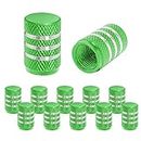 Tire Valve Stem Caps, 12 Pcs Dustproof Corrosion-Proof Premium Metal Rubber Seal Tire Valve Caps, Universal Fit for Cars, SUVs, Bike and Bicycle, Trucks, Motorcycles (Green/Silver)