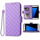 Compatible with Samsung Galaxy S7 Wallet Case and Wrist Strap Lanyard and Leather Flip Card Holder Stand Cell Accessories Mobile Phone Cover for Glaxay S 7 7s GS7 SM-G930V G930A Women Men Purple