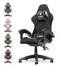 bigzzia Ergonomic Gaming Chair - Gamer Chairs with Lumbar Cushion + Headrest, Height-Adjustable Office & Computer Chair for Adults, Girls, Boys (Without footrest, Black)