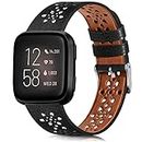 Leather Band Compatible with Fitbit Versa 2 Bands/Fitbit Versa Band/Fitbit Versa SE/Versa Lite Fitness Smart Watch Wristbands for Women Men, Hollow-Out Lace Design Soft Leather Replacement Strap