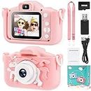 Unicorn Kids Camera for Girls Toddler - Mini Digital Camera Toys for 3 4 5 6 7 8 Year Old Children - Anti-Drop 20.0MP Selfie Dual Video Camcorder - 2.0 Inches Screen + SD Card 32GB (Pink)