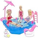 Yellow River Glam Doll Pool, 12" Summer Beach Bath Suit Doll Playset, with Slide, Umbrella and Chair. Gift for Girls Age 3 4 5 6 7 for Christmas (No Doll Include)