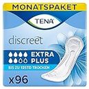 TENA Discreet Extra Plus - 96 Einlagen im Monatspaket (6 x 16 Stück), einzeln verpackt - Hygieneeinlagen für Frauen - bei mittlerer Blasenschwäche und Inkontinenz